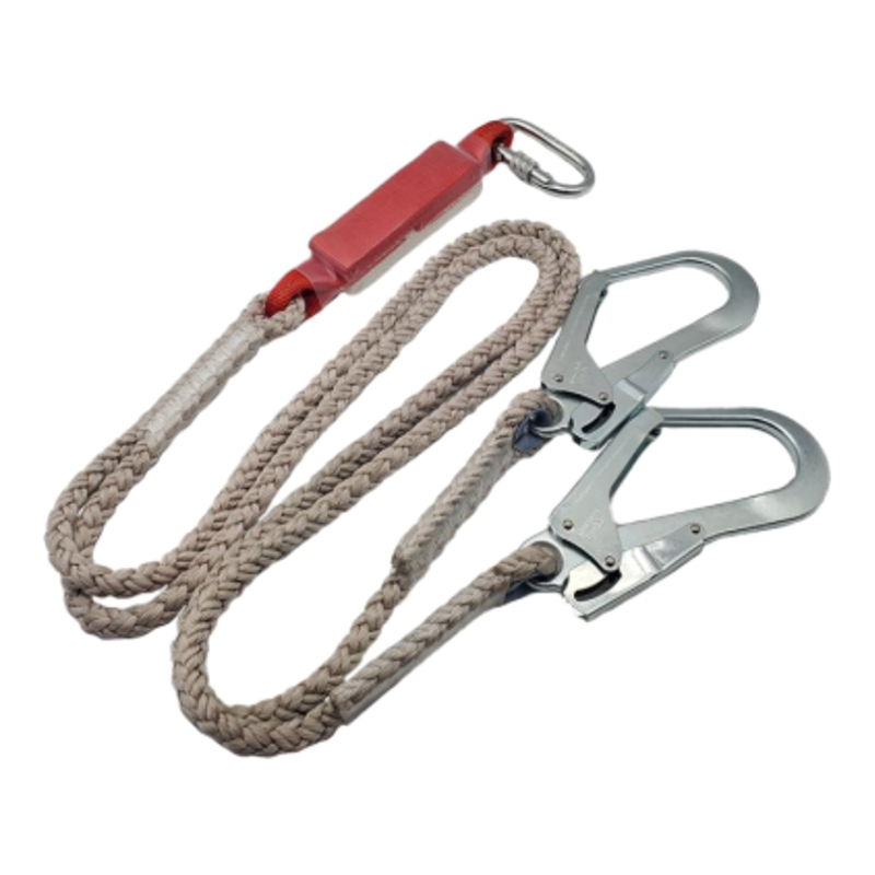 KA-L02 Fall Arrest Shock Absorber Twin Lanyard With Polyamide Rope, 2 Scafford Hooks, 1  Carabiner.