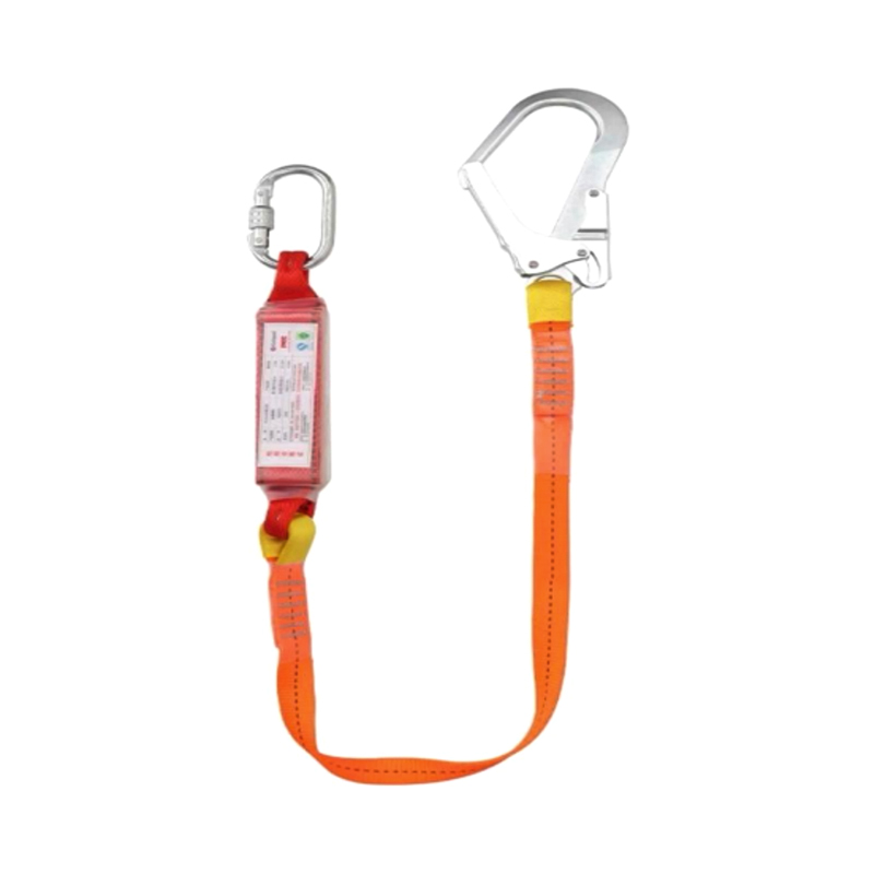 KA-LS06 Fall Arrest Shock Absorber Single Lanyard With Polyester 44mm Webbing，1 Scafford Hook, 1  Carabiner