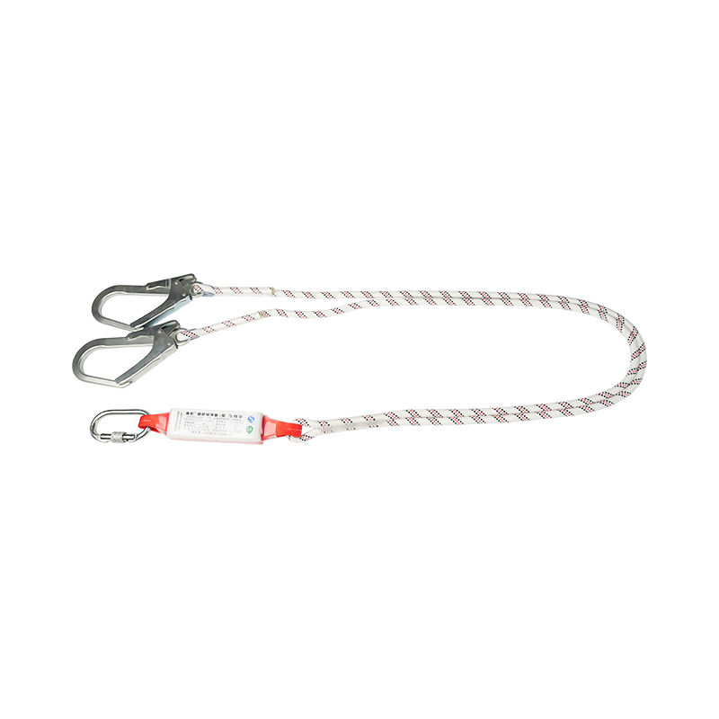 KA-L04 Shock Absorber Twin Rope Lanyard With 2 Scaffold Hooks And 1 Carabiner , Fall Protection